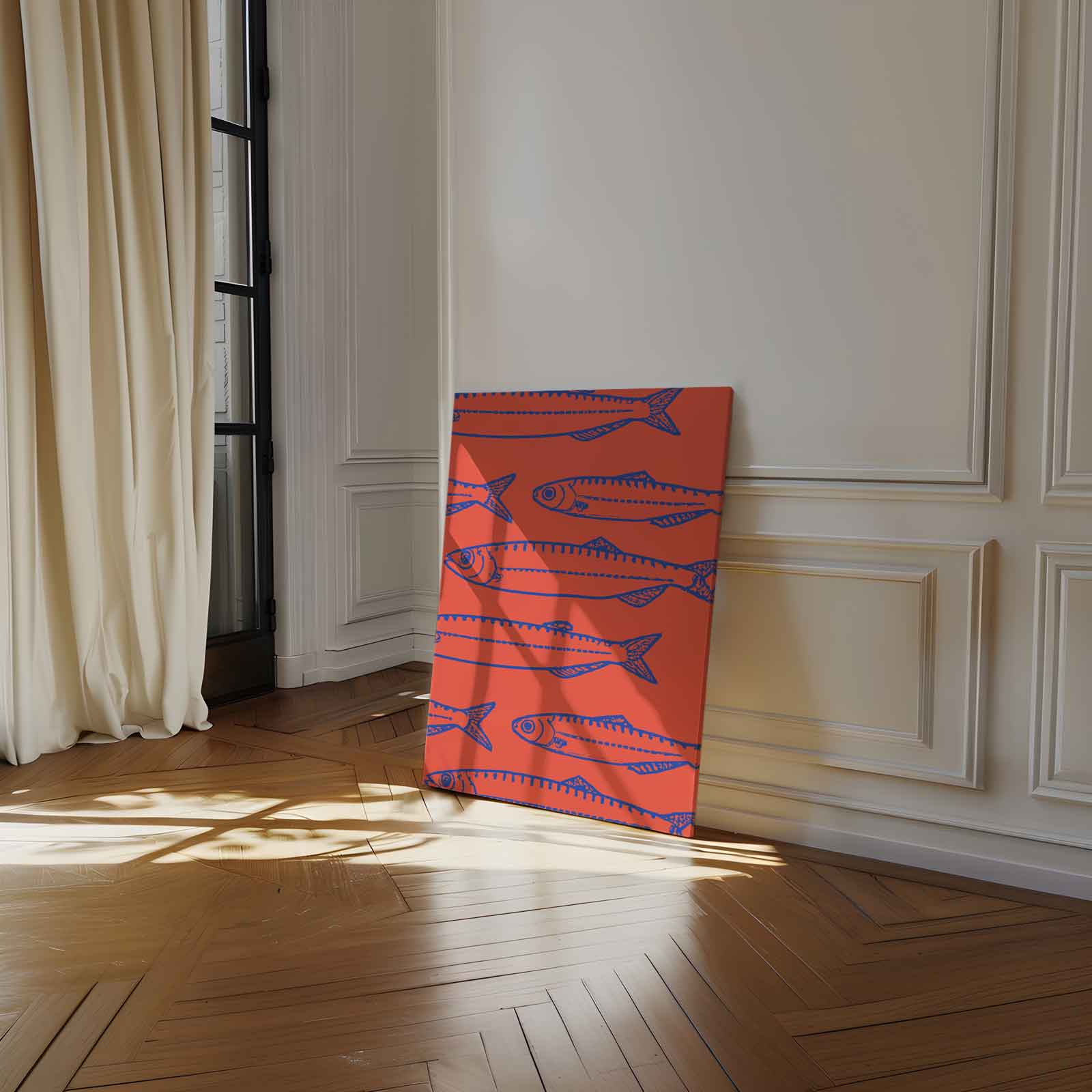 Sardine Patronen in Koraal Kunstwerk-canvas-dibond-plexiglas-wanddecoratie-WallArtistic