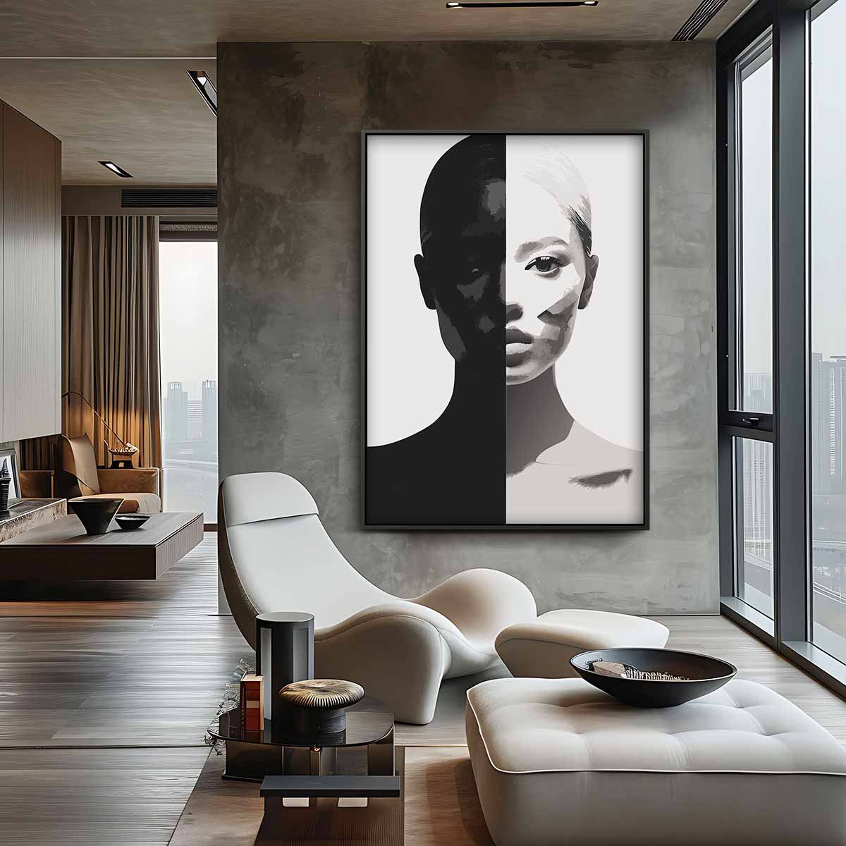 Dualiteit Portret Kunstwerk-canvas-dibond-plexiglas-wanddecoratie-WallArtistic