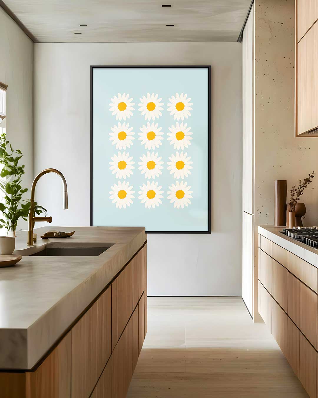 Zomerse Margrieten op Hemelsblauw Kunstwerk-canvas-dibond-plexiglas-wanddecoratie-WallArtistic