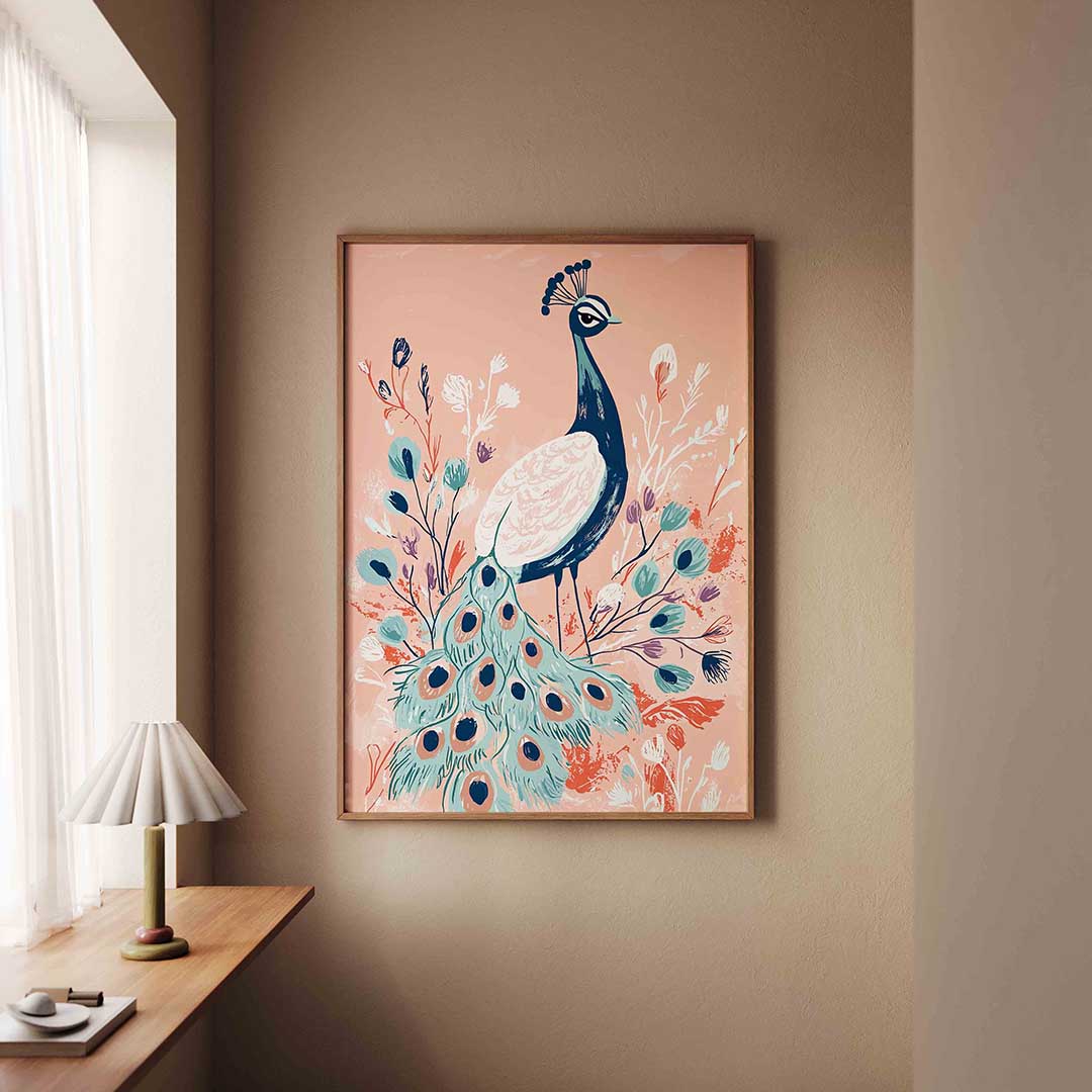Pauw met bloemen Poster
