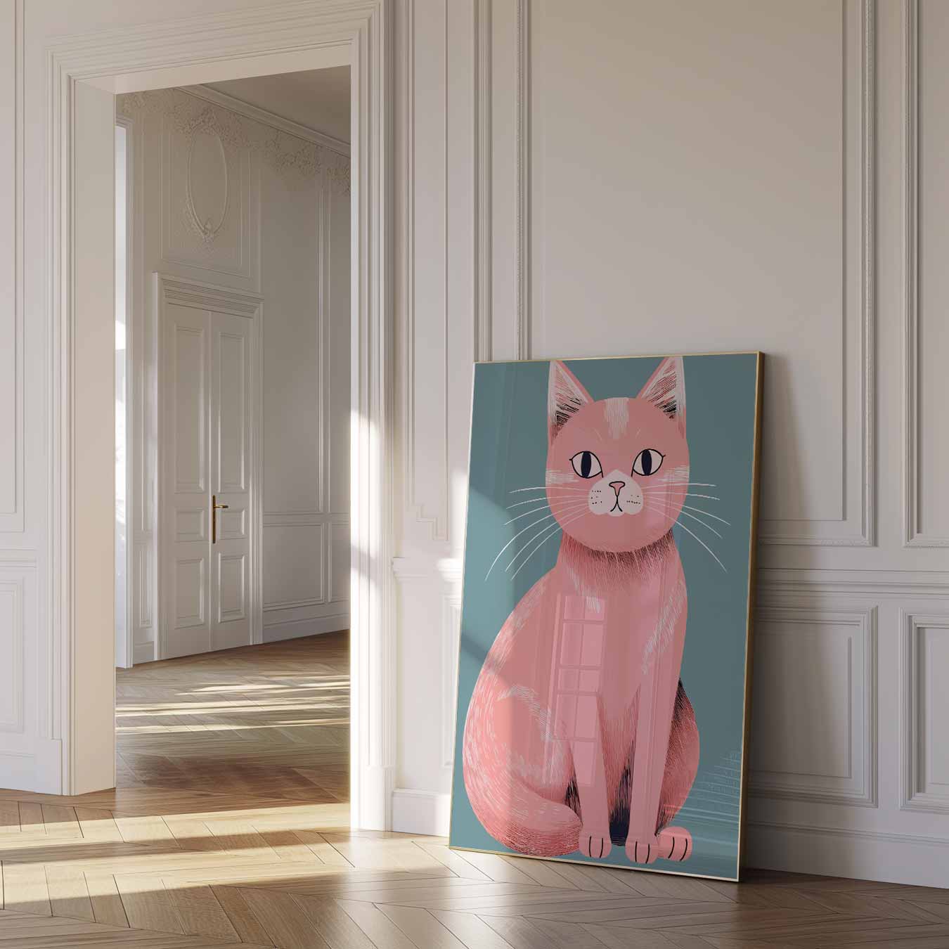Schattige Roze Kat Poster-WallArtistic