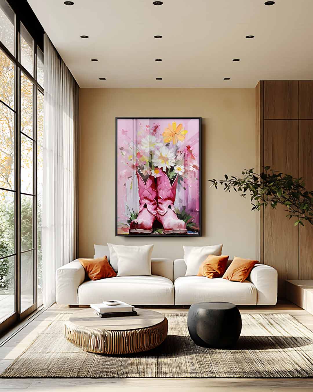 Cowboylaarzen met Bloemen Kunstwerk-canvas-dibond-plexiglas-wanddecoratie-WallArtistic