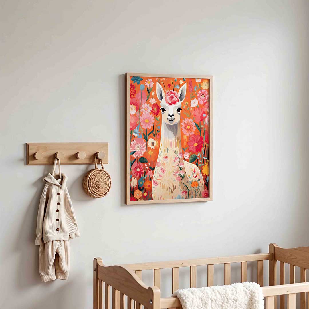 Lama tussen bloemen Poster