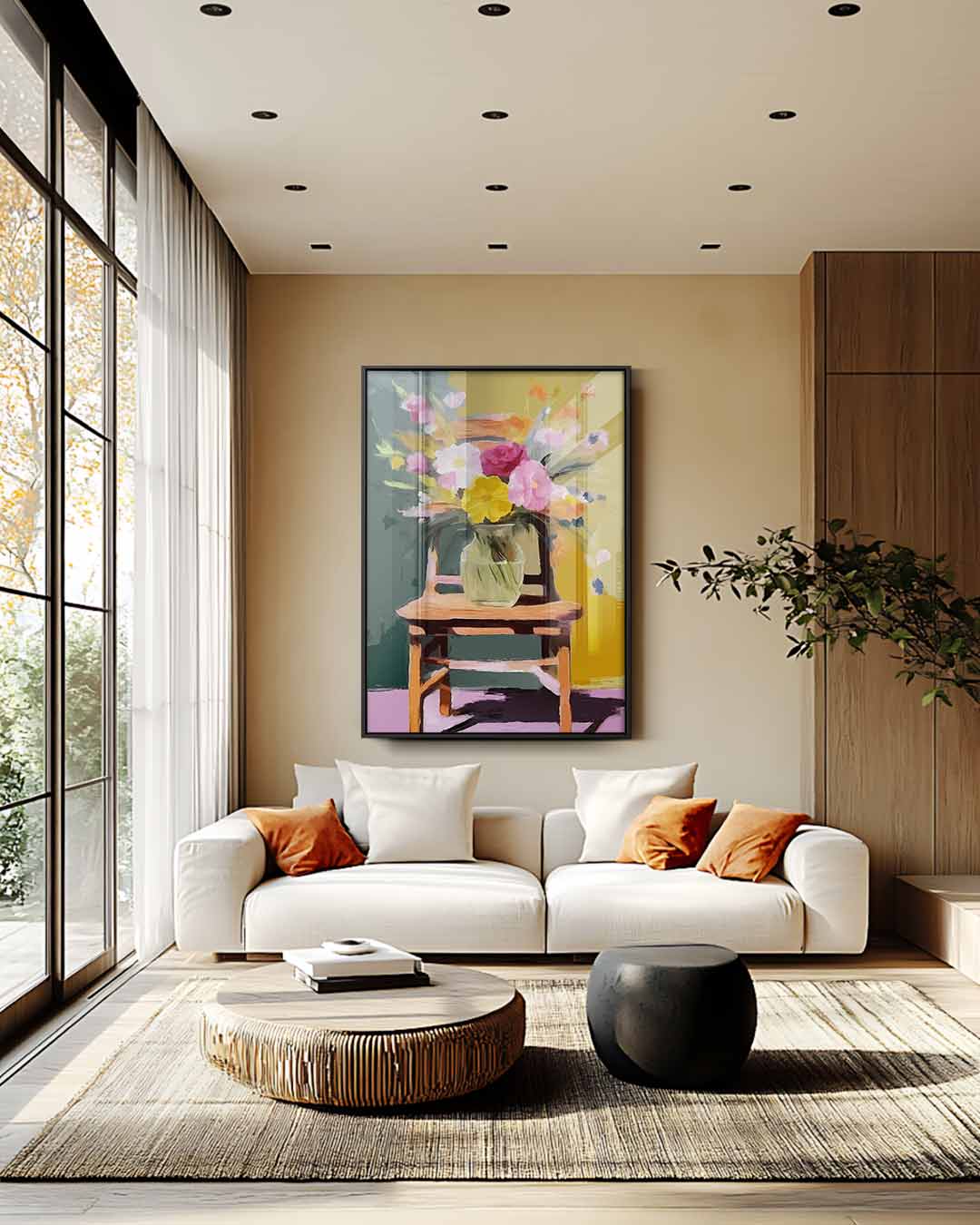 Bloemrijke Stoel Kunstwerk-canvas-dibond-plexiglas-wanddecoratie-WallArtistic