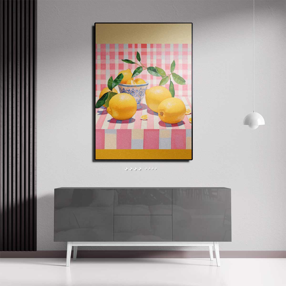 Citroenen in Speelse Strepen Kunstwerk-canvas-dibond-plexiglas-wanddecoratie-WallArtistic