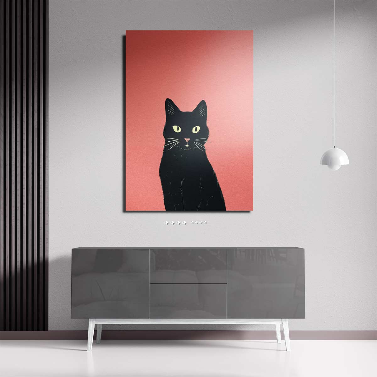 Mystieke Zwarte Kat Illustratie Kunstwerk-canvas-dibond-plexiglas-wanddecoratie-WallArtistic