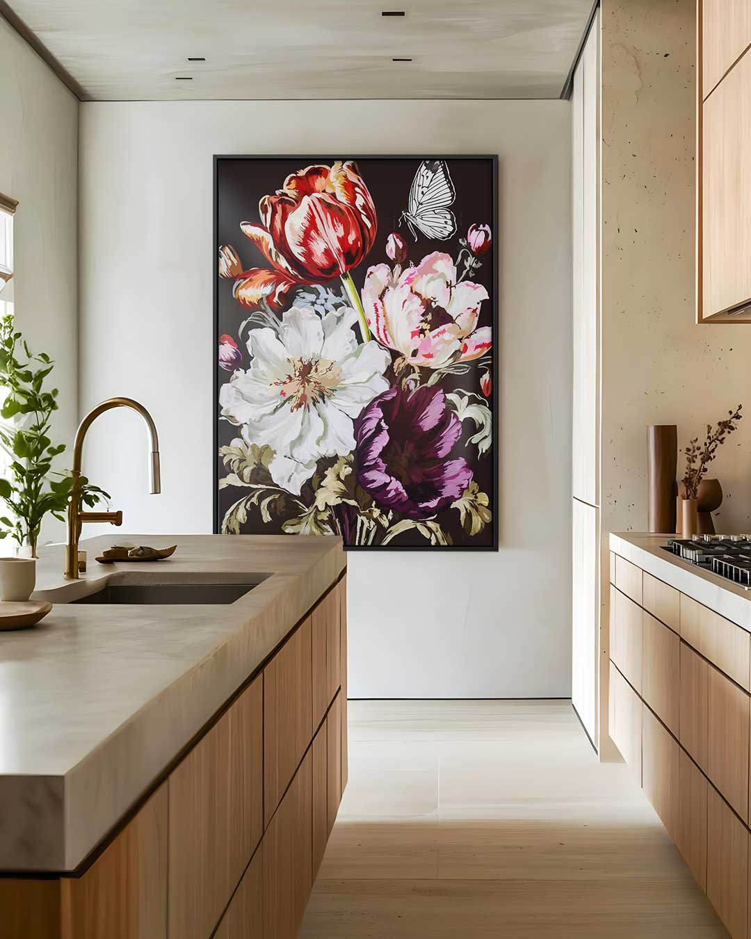 Bloemenpracht met Vlinder Kunstwerk-canvas-dibond-plexiglas-wanddecoratie-WallArtistic