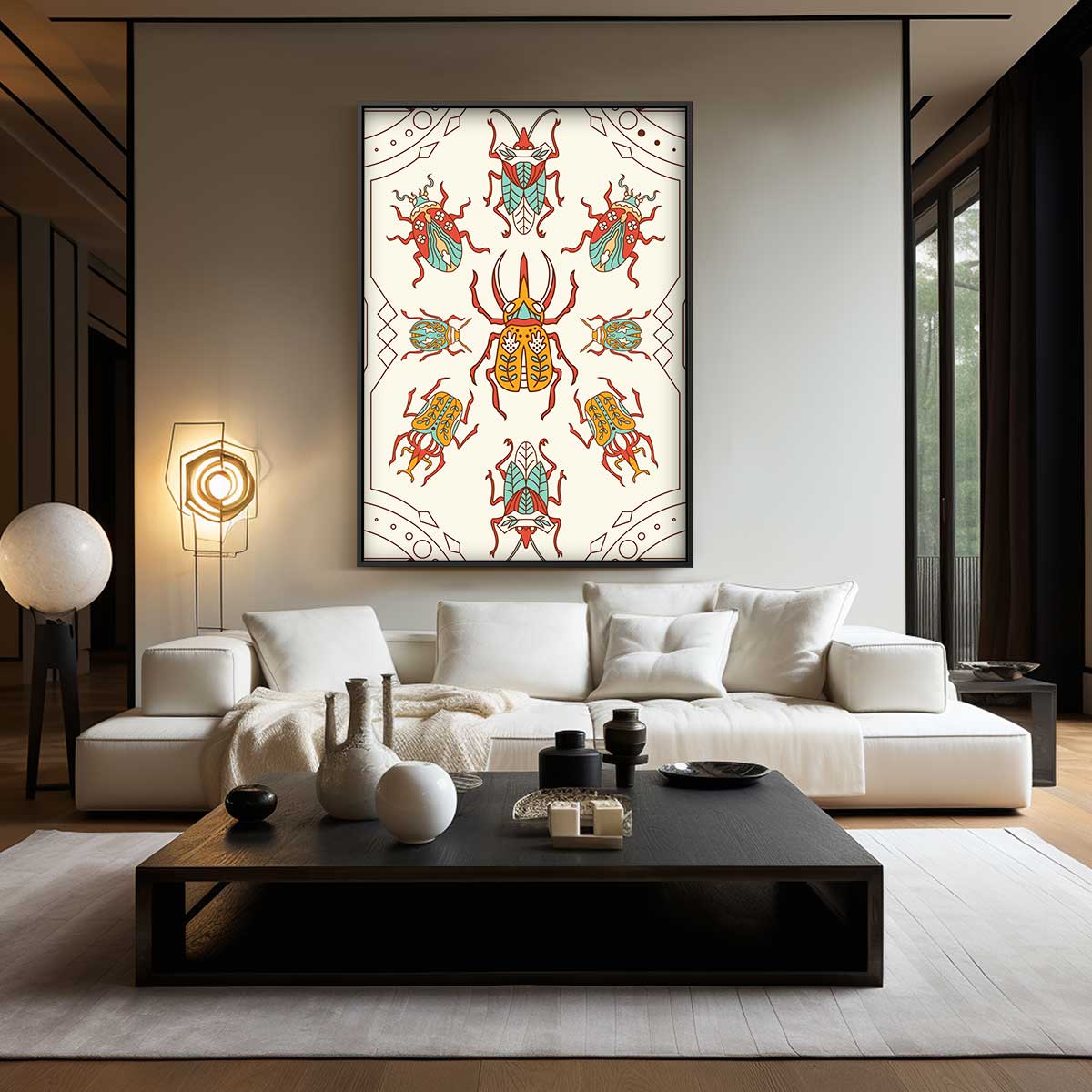 Betoverende Insectenpatroon Illustratie Kunstwerk-canvas-dibond-plexiglas-wanddecoratie-WallArtistic