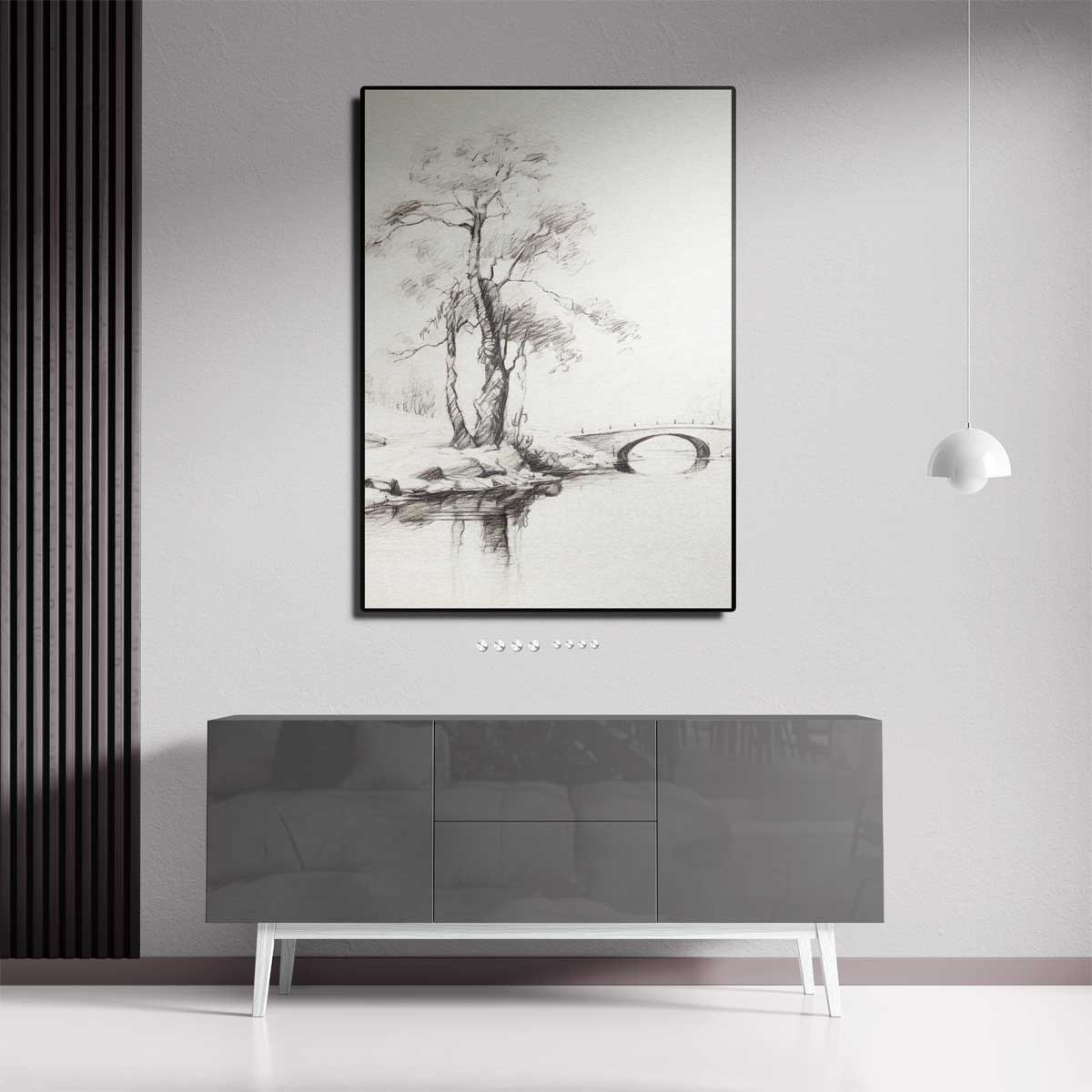 Elegante Boslandschap Schets Kunstwerk-canvas-dibond-plexiglas-wanddecoratie-WallArtistic