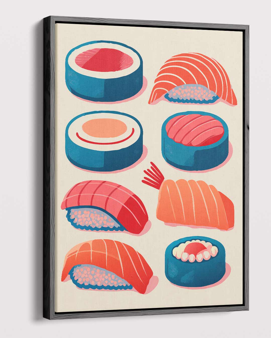 Kleurrijke Sushi Illustratie Kunstwerk-canvas-dibond-plexiglas-wanddecoratie-WallArtistic