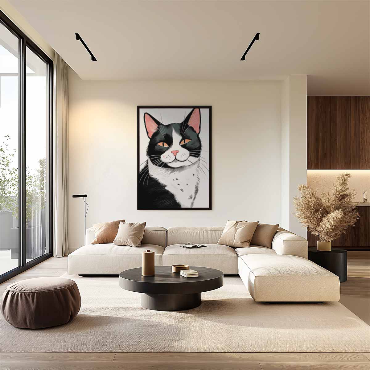 Schattige Kat Illustratie Kunstwerk-canvas-dibond-plexiglas-wanddecoratie-WallArtistic
