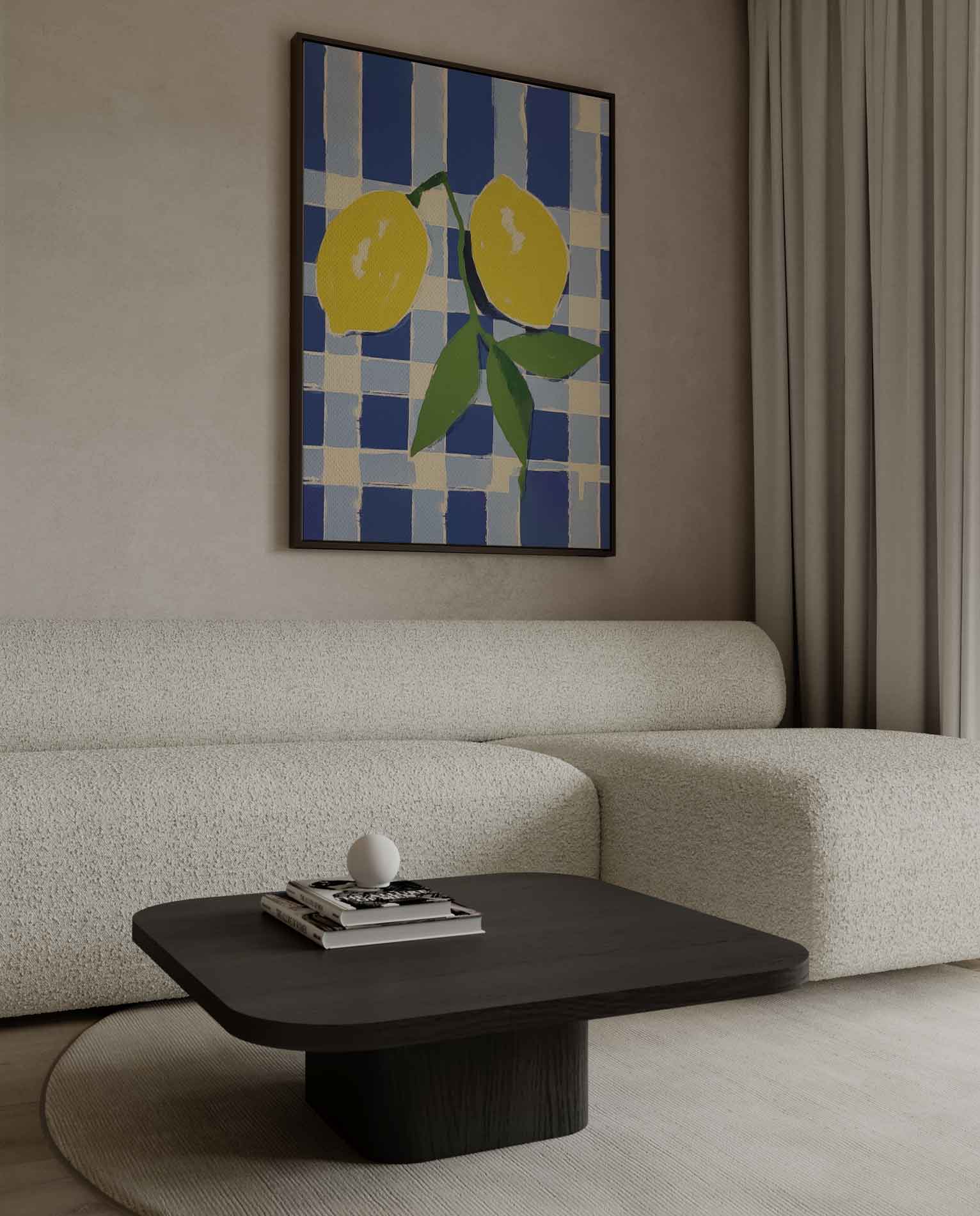 Zonnige Citroenen op Blauwe Schachtdoeken Kunstwerk-canvas-dibond-plexiglas-wanddecoratie-WallArtistic