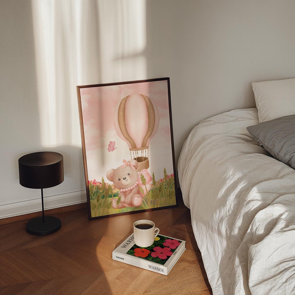 Schattige Teddybeer en Luchtballon Poster