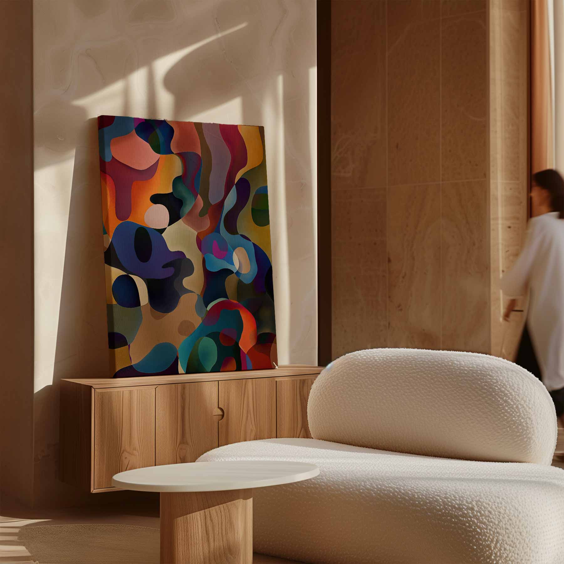 Kleurrijke Dans van Abstracte Vormen Kunstwerk-canvas-dibond-plexiglas-wanddecoratie-WallArtistic