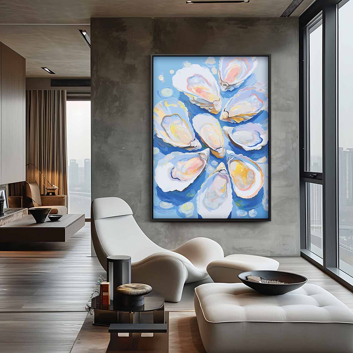 Dromerige Oesters op Blauw Kunstwerk-canvas-dibond-plexiglas-wanddecoratie-WallArtistic