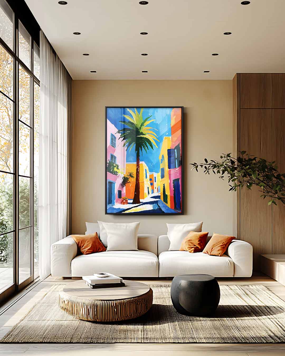 Zonnige Straat in de Middellandse Zee Kunstwerk-canvas-dibond-plexiglas-wanddecoratie-WallArtistic
