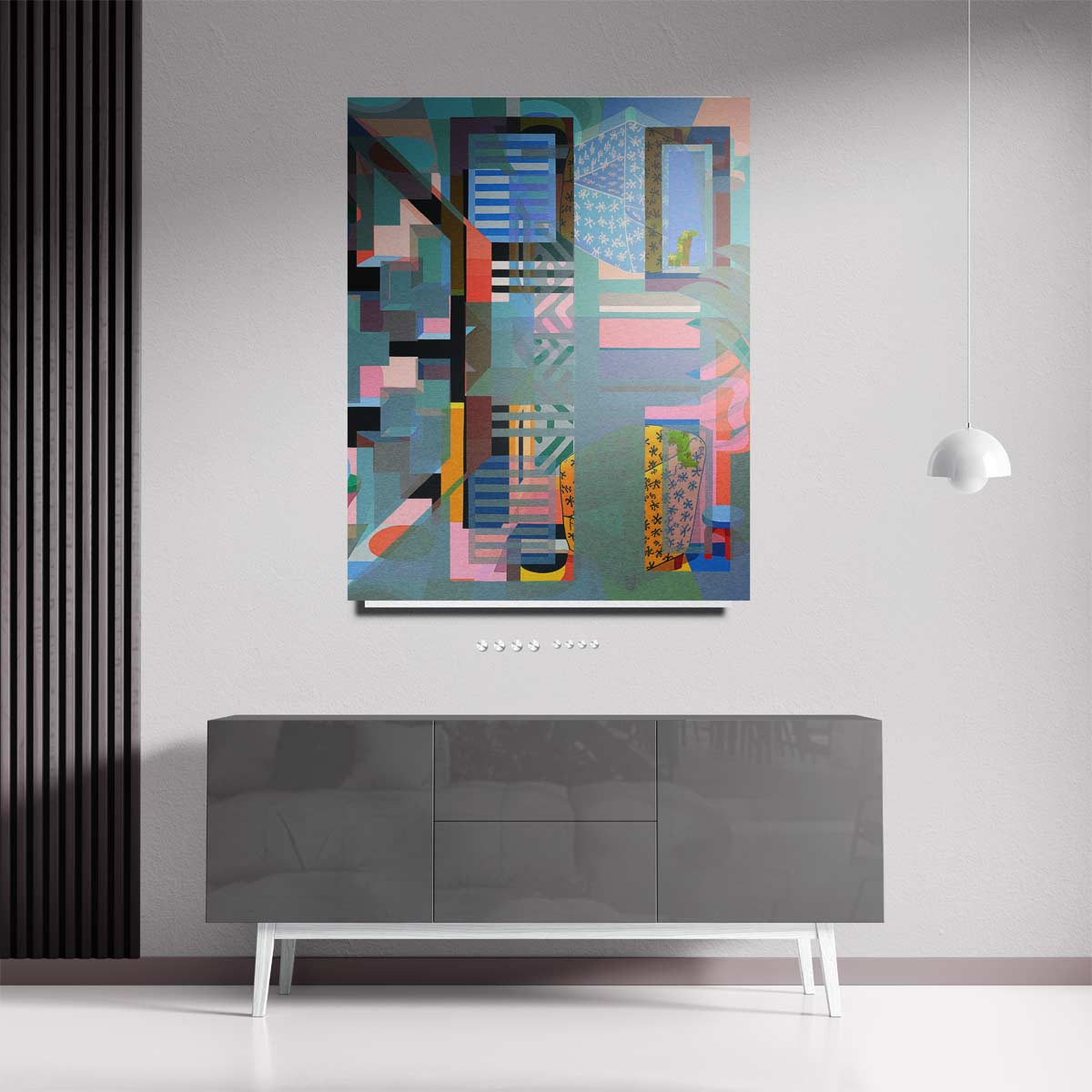 Kleurrijk Abstract Geometrisch Kunstwerk-canvas-dibond-plexiglas-wanddecoratie-WallArtistic