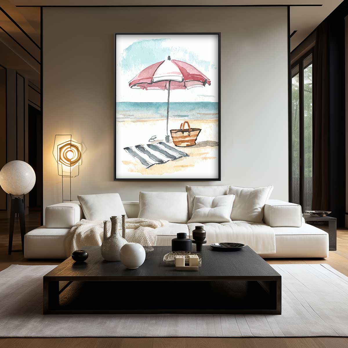 Stranddag in Aquarel Kunstwerk-canvas-dibond-plexiglas-wanddecoratie-WallArtistic