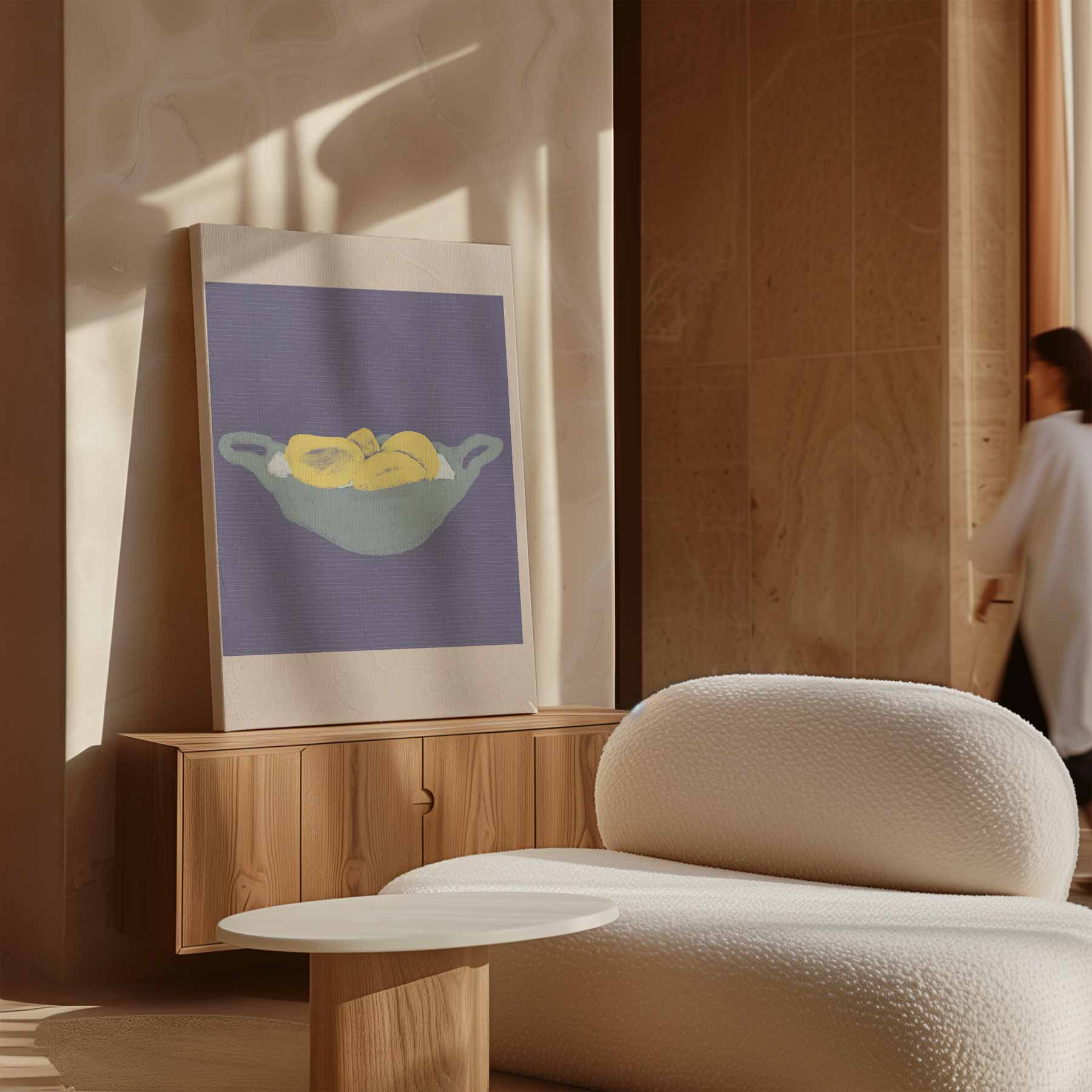 Zonnige Bananen in Blauwe Schaal Kunstwerk-canvas-dibond-plexiglas-wanddecoratie-WallArtistic