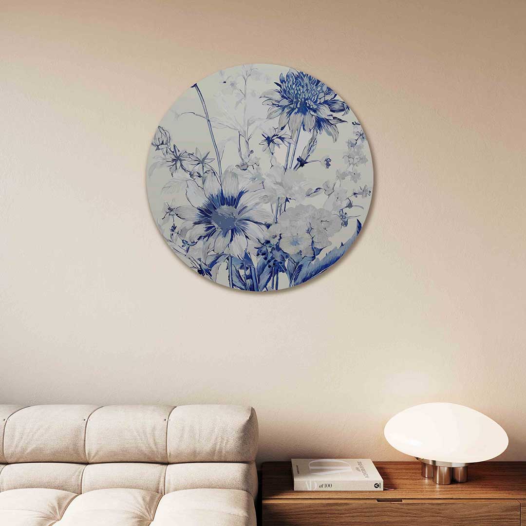 Blauwe bloemen Muurcirkel