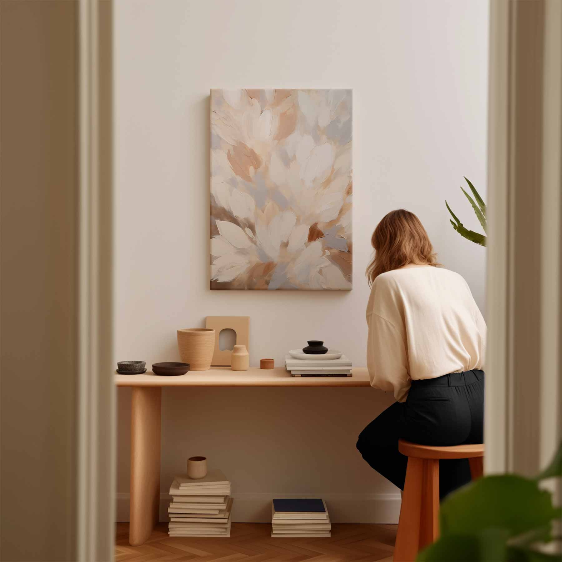 Bloemen in Neutrale Tinten Kunstwerk-canvas-dibond-plexiglas-wanddecoratie-WallArtistic