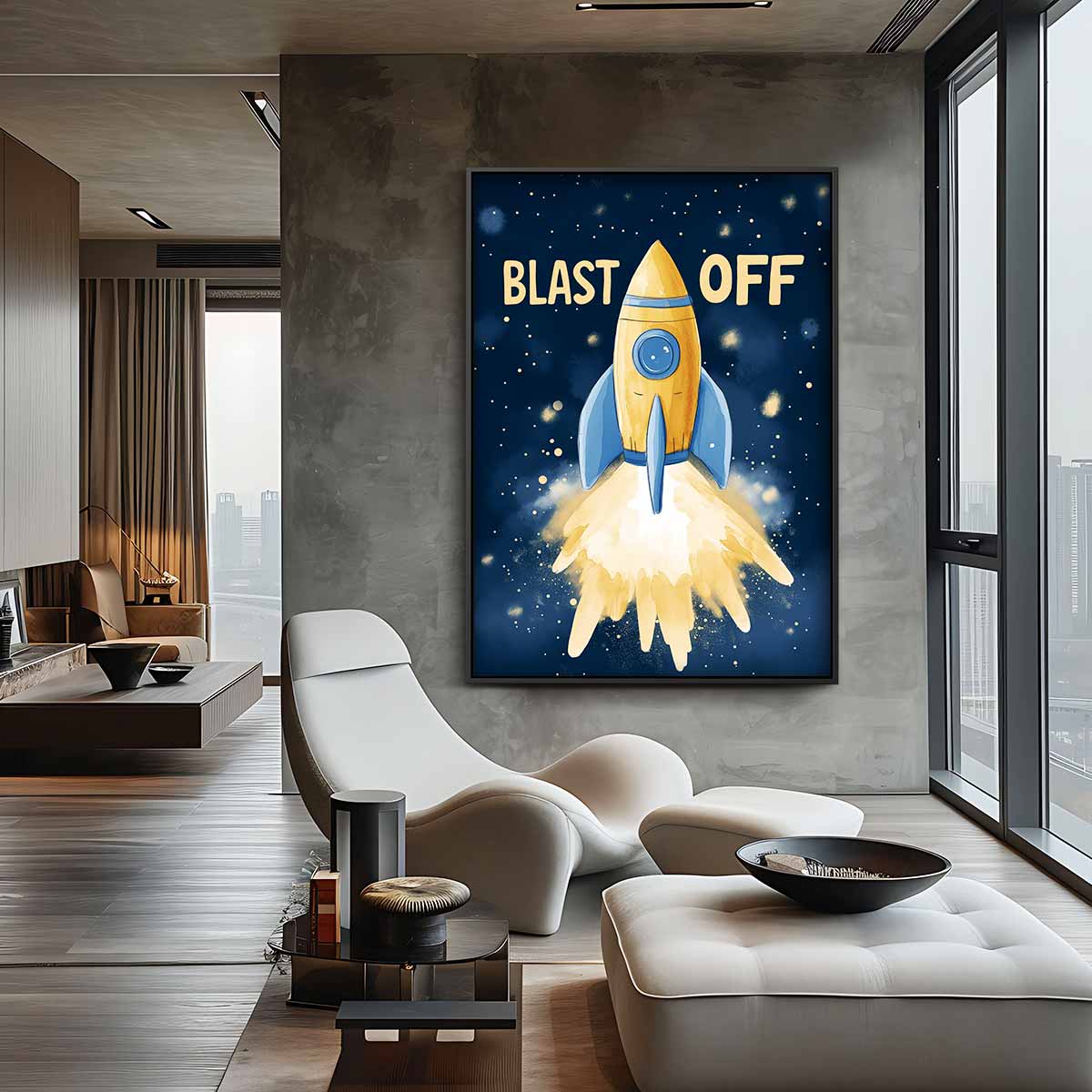 Ruimteraket Avontuur Kunstwerk-canvas-dibond-plexiglas-wanddecoratie-WallArtistic