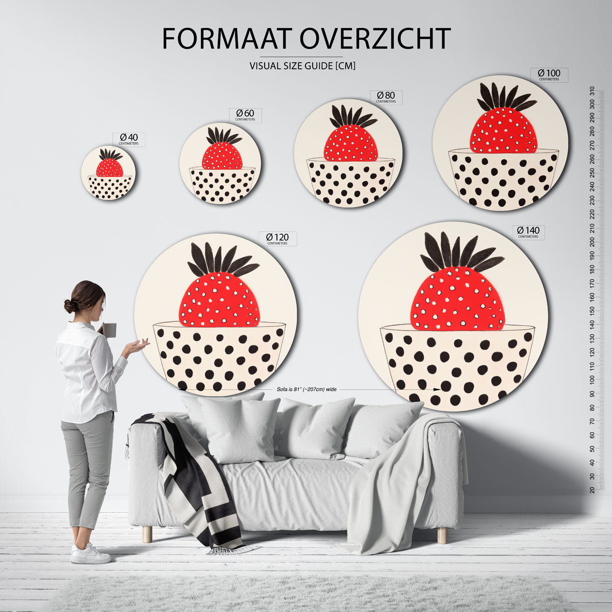 Aardbei in stippen Muurcirkel