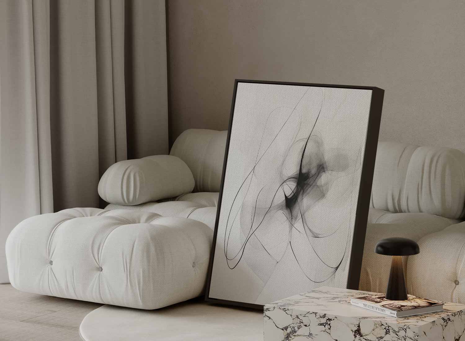 Dromerige Zwart-Witte Abstractie Kunstwerk-canvas-dibond-plexiglas-wanddecoratie-WallArtistic