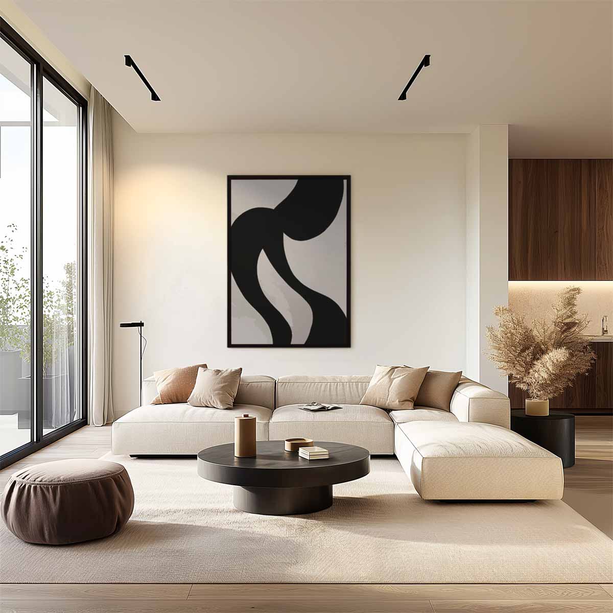 Speelse Zwarte S-Wave Kunstwerk-canvas-dibond-plexiglas-wanddecoratie-WallArtistic