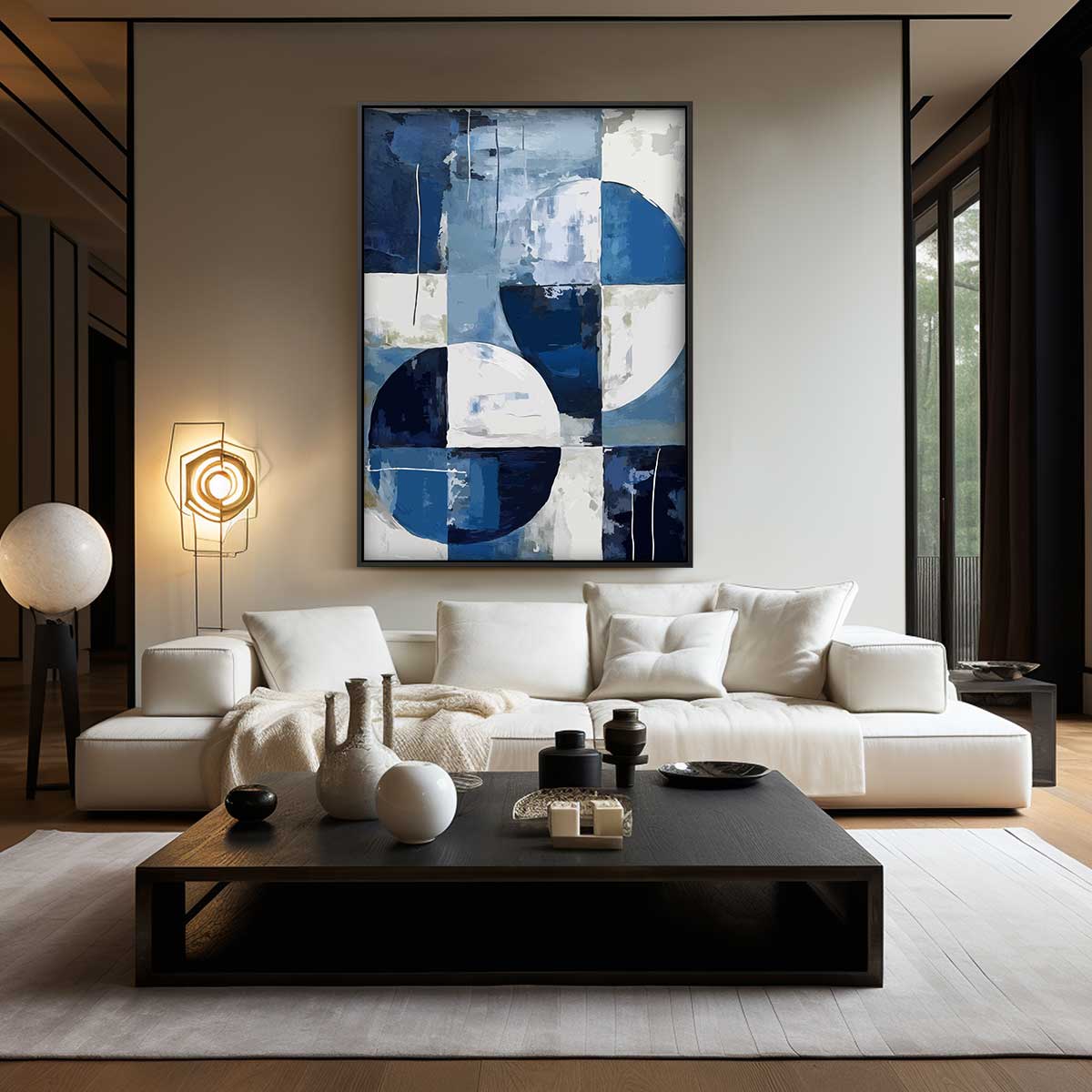 Abstract Geometrisch Blauw Kunstwerk-canvas-dibond-plexiglas-wanddecoratie-WallArtistic