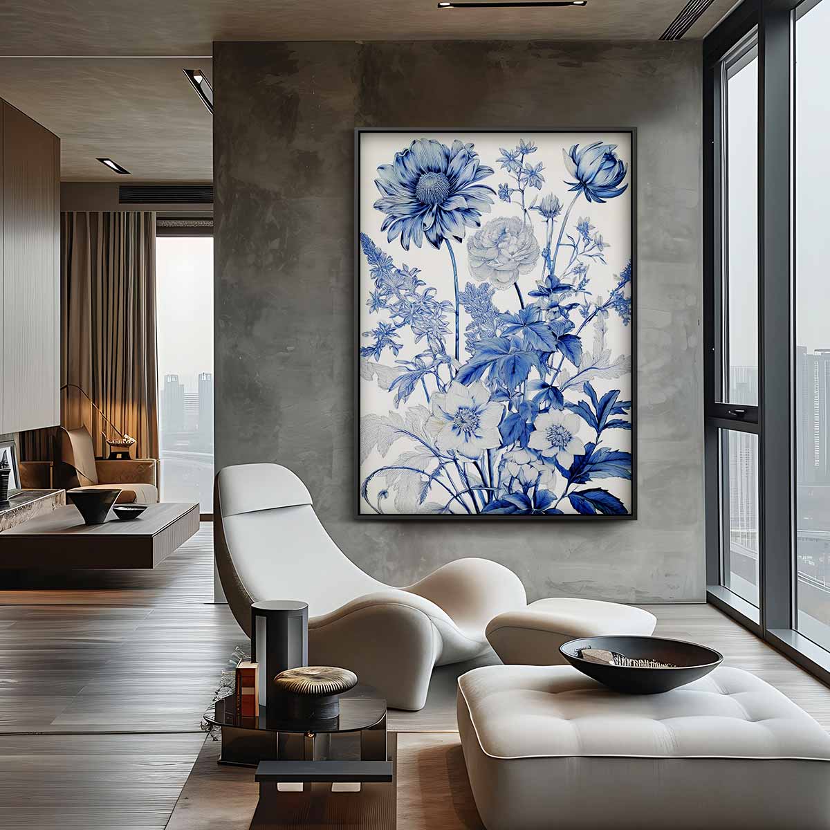 Blauw Bloemenwonder Kunstwerk-canvas-dibond-plexiglas-wanddecoratie-WallArtistic