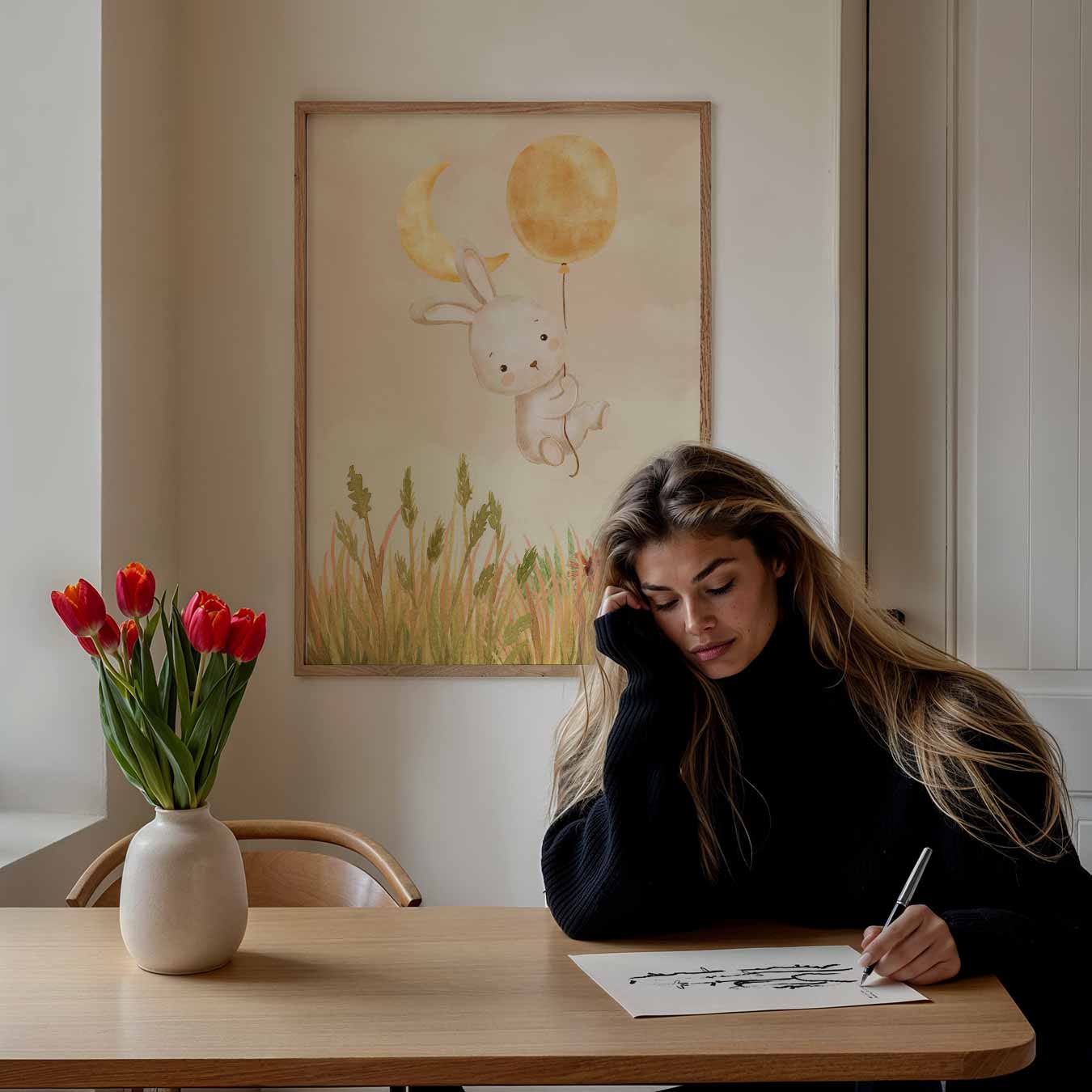 Dromerige Konijn Kinderkamer Poster-WallArtistic