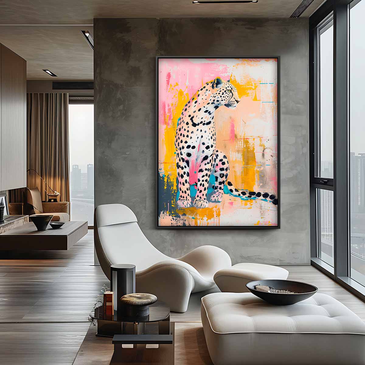Kleurrijke Abstracte Luipaard Kunstwerk-canvas-dibond-plexiglas-wanddecoratie-WallArtistic