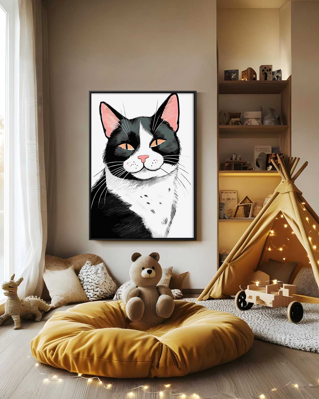 Schattige Kat Illustratie Kunstwerk-canvas-dibond-plexiglas-wanddecoratie-WallArtistic