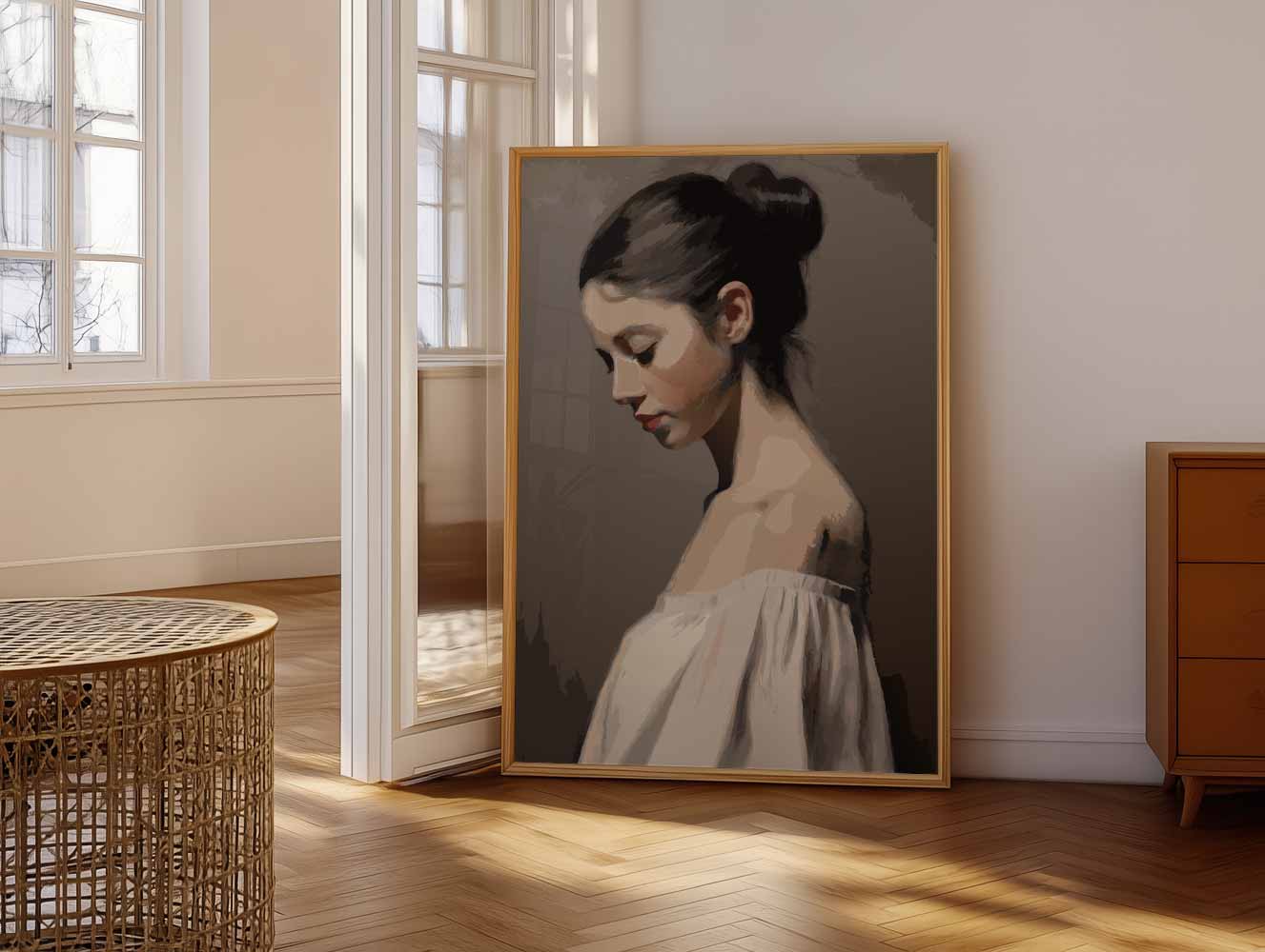 Elegante Portretposter van Vrouw in Bruin Poster
