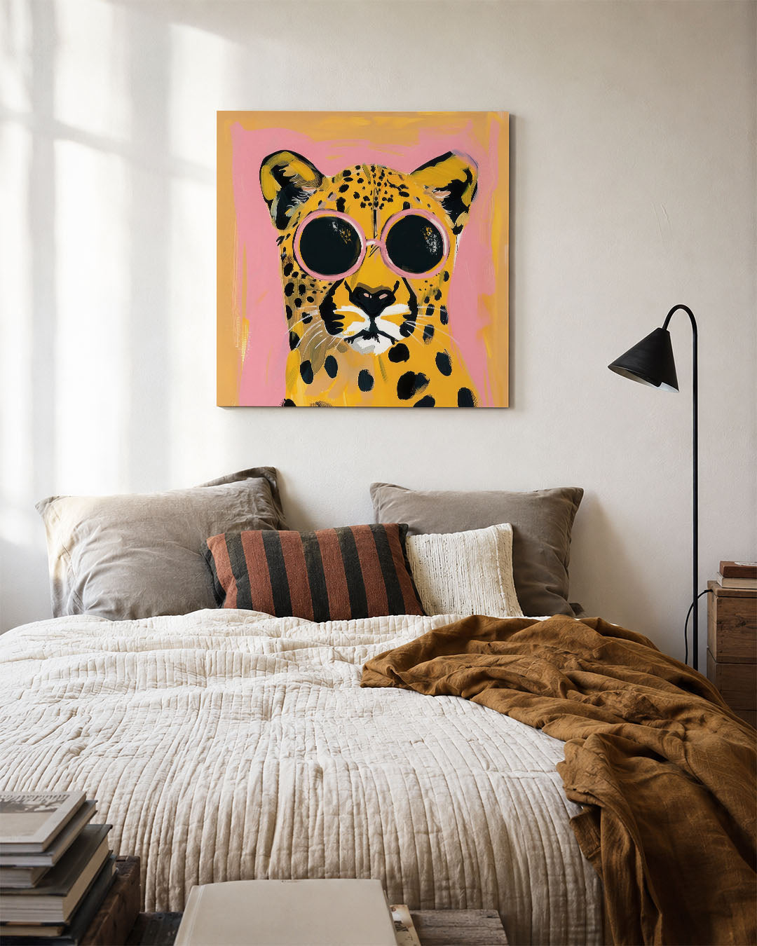 Speelse luipaard portret Kunstwerk