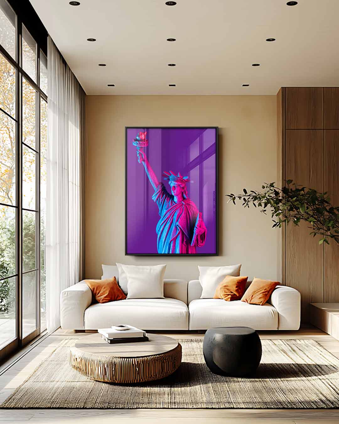 Vrijheidsbeeld in Neonkleuren Kunstwerk-canvas-dibond-plexiglas-wanddecoratie-WallArtistic