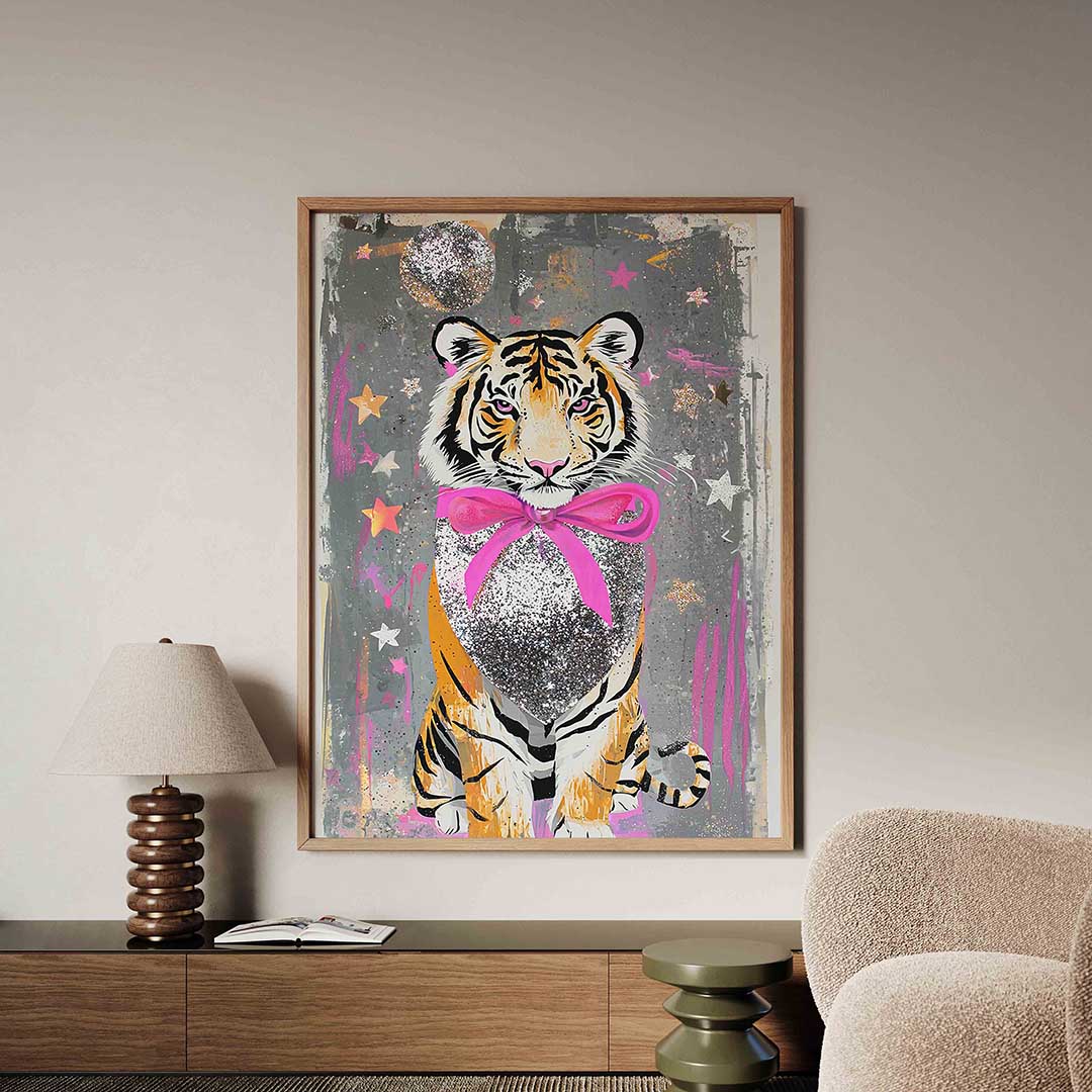 Tijger met roze strik Poster