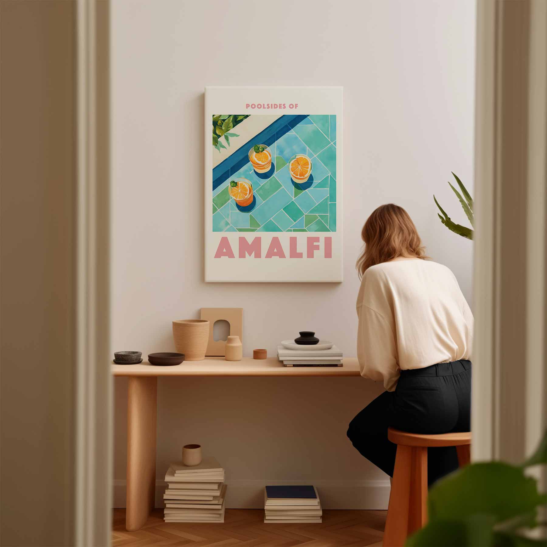 Poolside Genieten in Amalfi Kunstwerk-canvas-dibond-plexiglas-wanddecoratie-WallArtistic