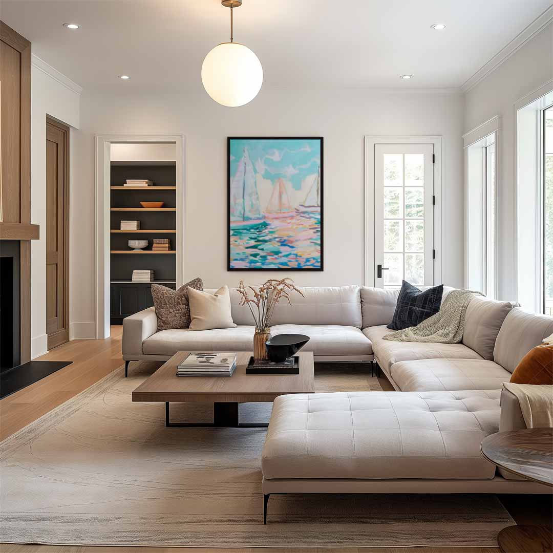 Zonnige Zeilboten op Zee Kunstwerk-canvas-dibond-plexiglas-wanddecoratie-WallArtistic