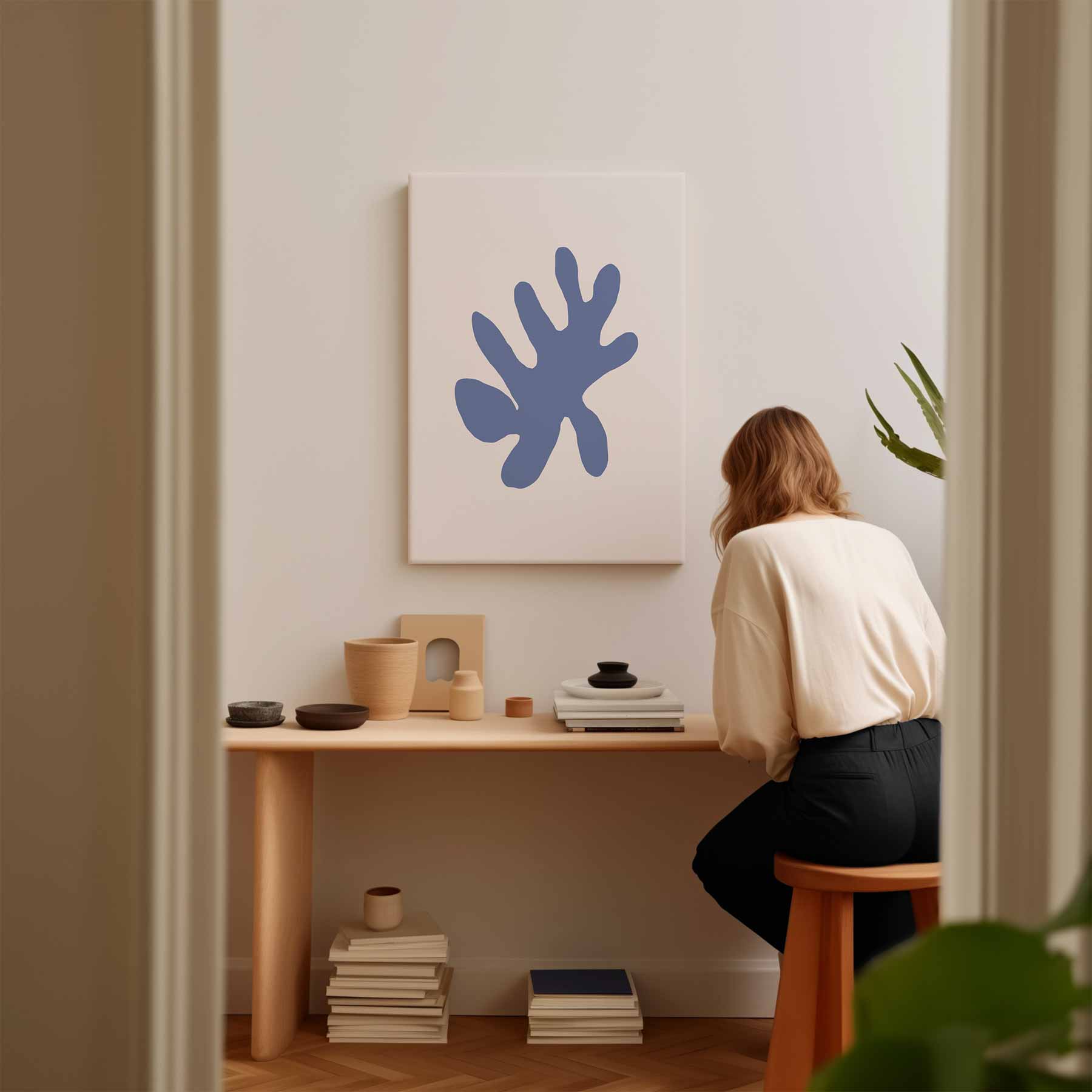 Abstracte Blauwe Vormenprint Kunstwerk-canvas-dibond-plexiglas-wanddecoratie-WallArtistic