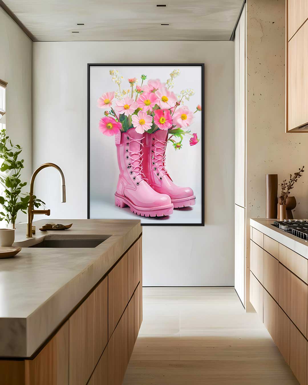 Bloemenfestijn in Roze Laarzen Kunstwerk-canvas-dibond-plexiglas-wanddecoratie-WallArtistic