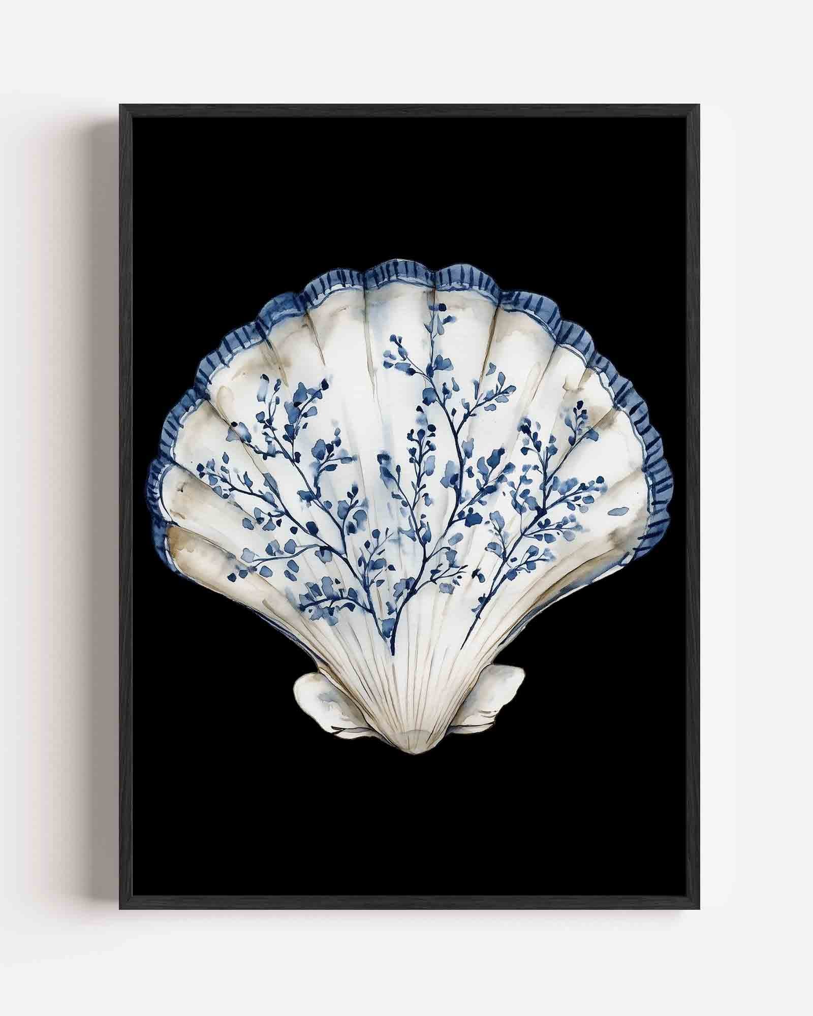 Schelp met blauwe takken Poster