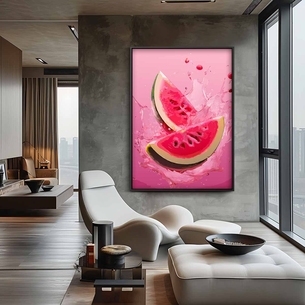 Spetterende Watermeloen Kunstwerk-canvas-dibond-plexiglas-wanddecoratie-WallArtistic