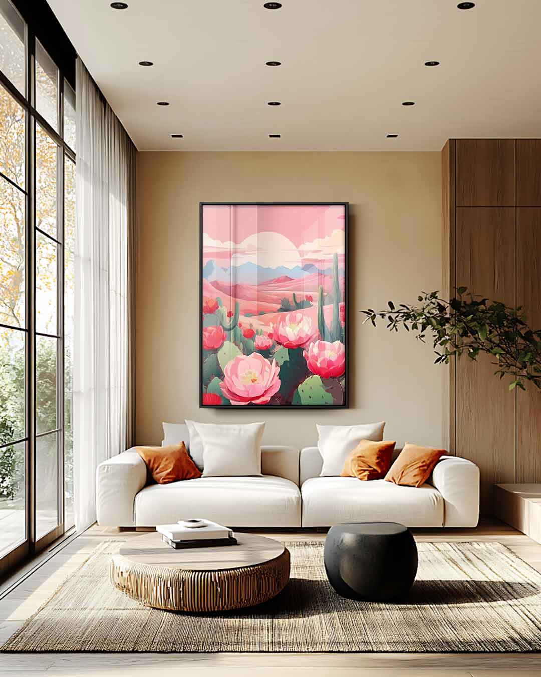 Zonnige Woestijn Bloesem Kunstwerk-canvas-dibond-plexiglas-wanddecoratie-WallArtistic