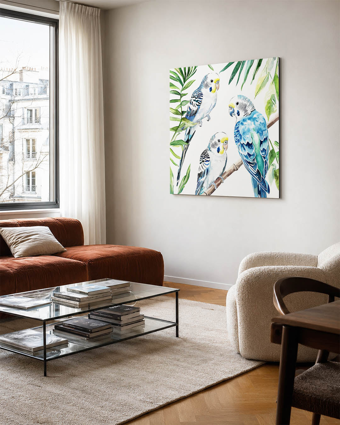Papegaaien en bladeren Kunstwerk