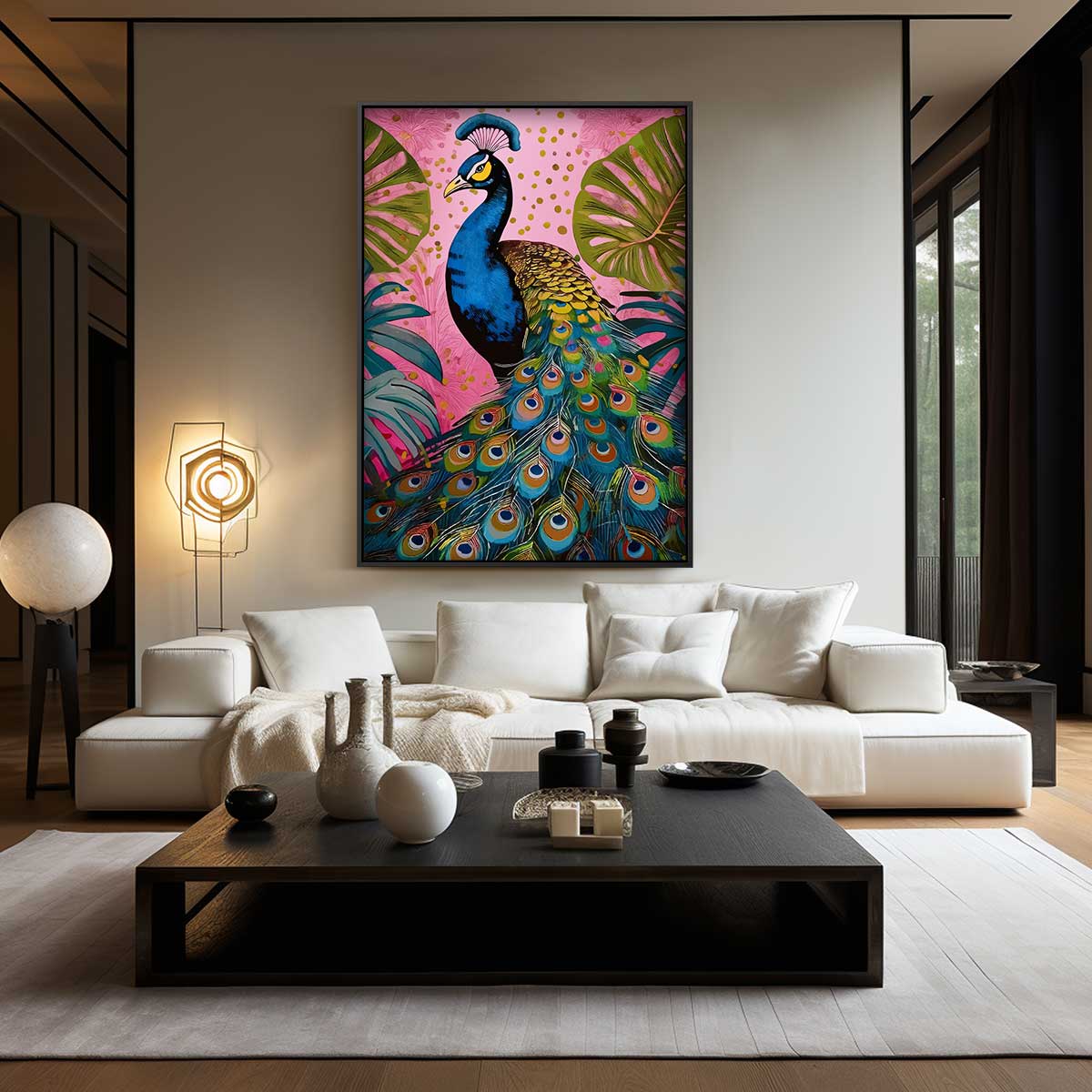 Prachtige Pauw in het Paradijs Kunstwerk-canvas-dibond-plexiglas-wanddecoratie-WallArtistic