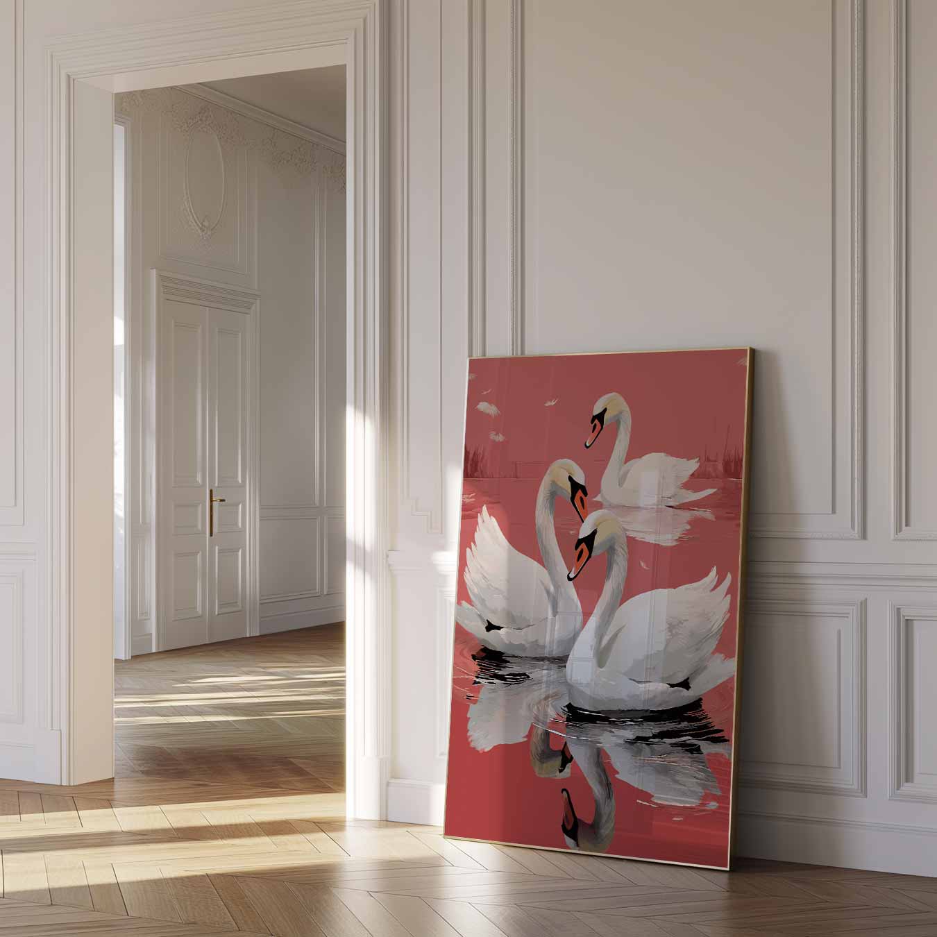 Elegante Zwanen bij Ondergaande Zon Poster