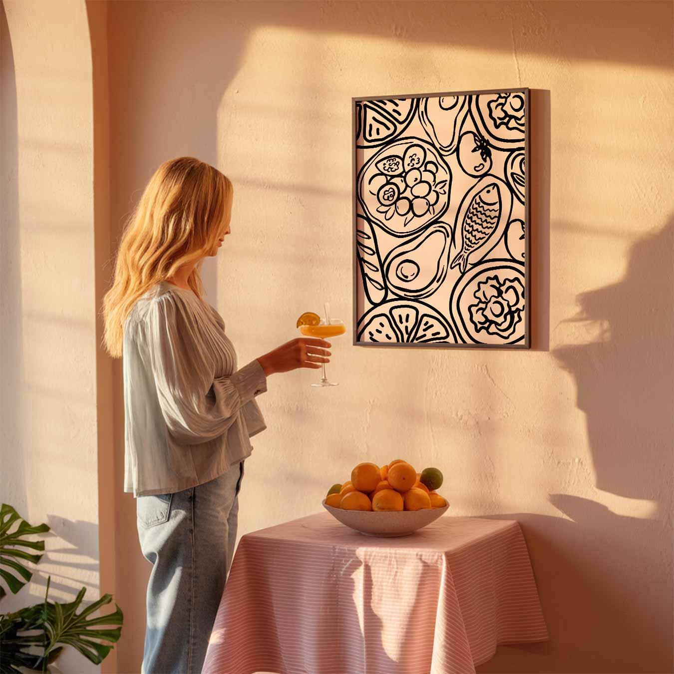 Stijlvolle Zwart-Wit Voedselillustratie Poster