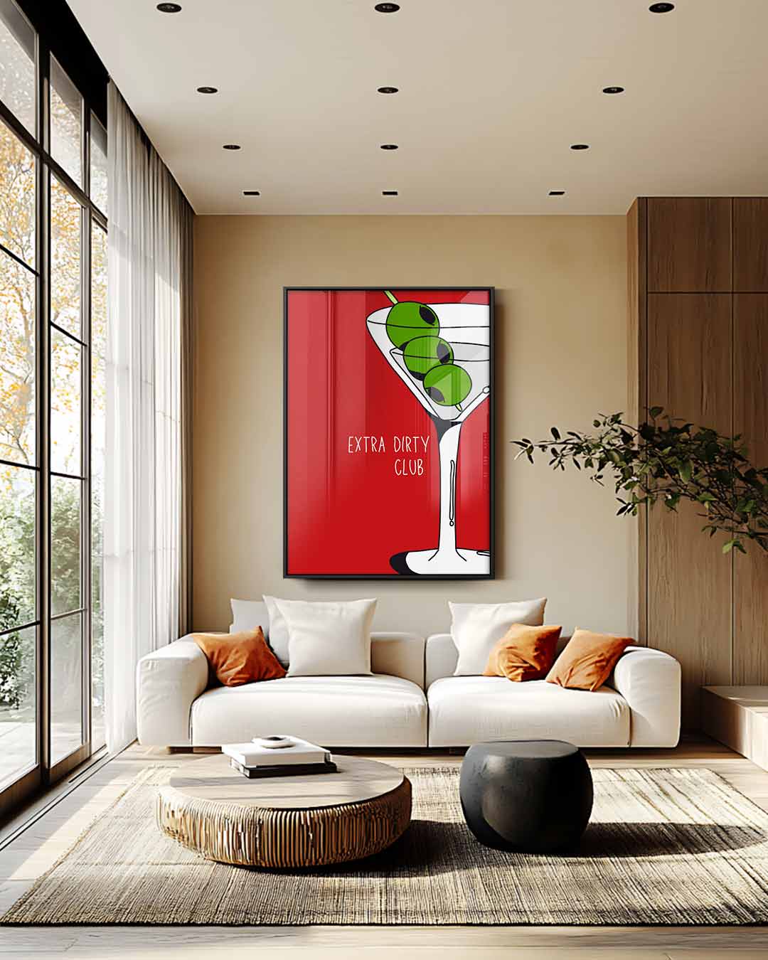 Martini en Olijven Pop Art Kunstwerk-canvas-dibond-plexiglas-wanddecoratie-WallArtistic
